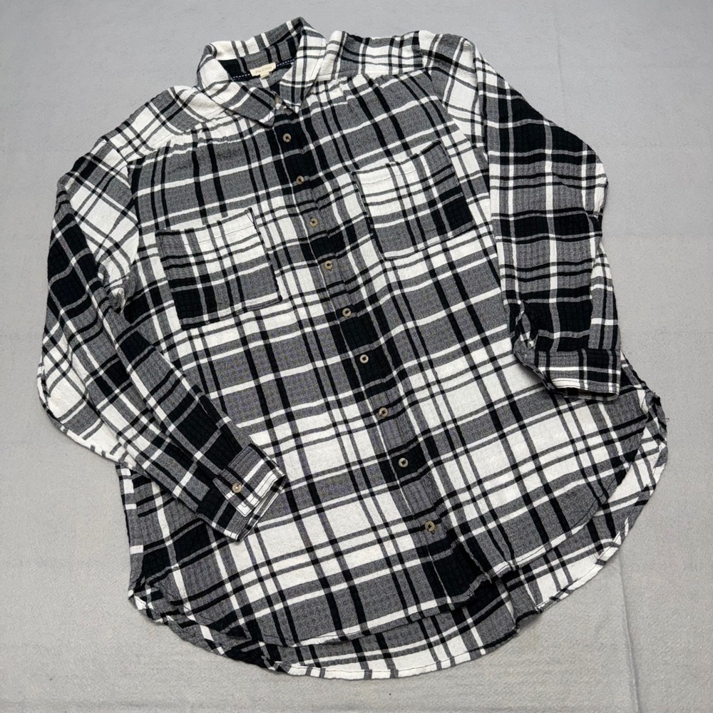 Pilcro Anthropologie Hadley Relaxed XL Plaid Button Down Shirt Womens Textured